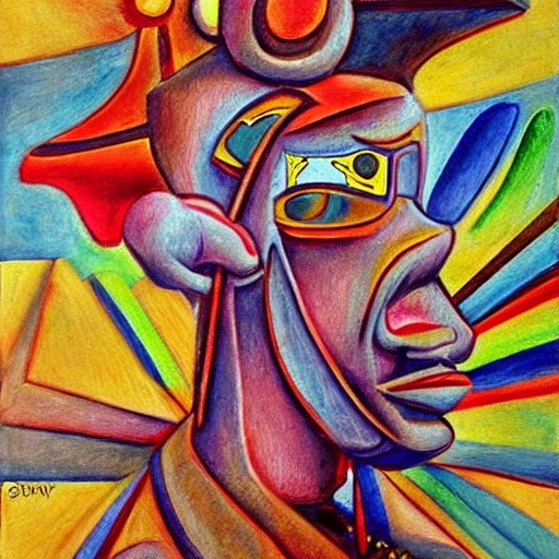 un retrato perfecto del quijote cubista colorido iluminació