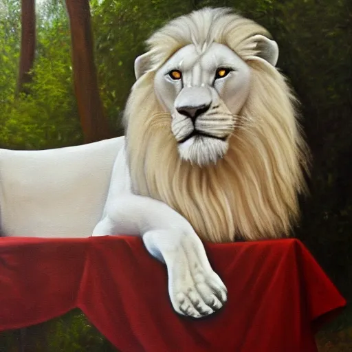 A Majestic White Lion In Savannah Oil Painting Arthub Ai