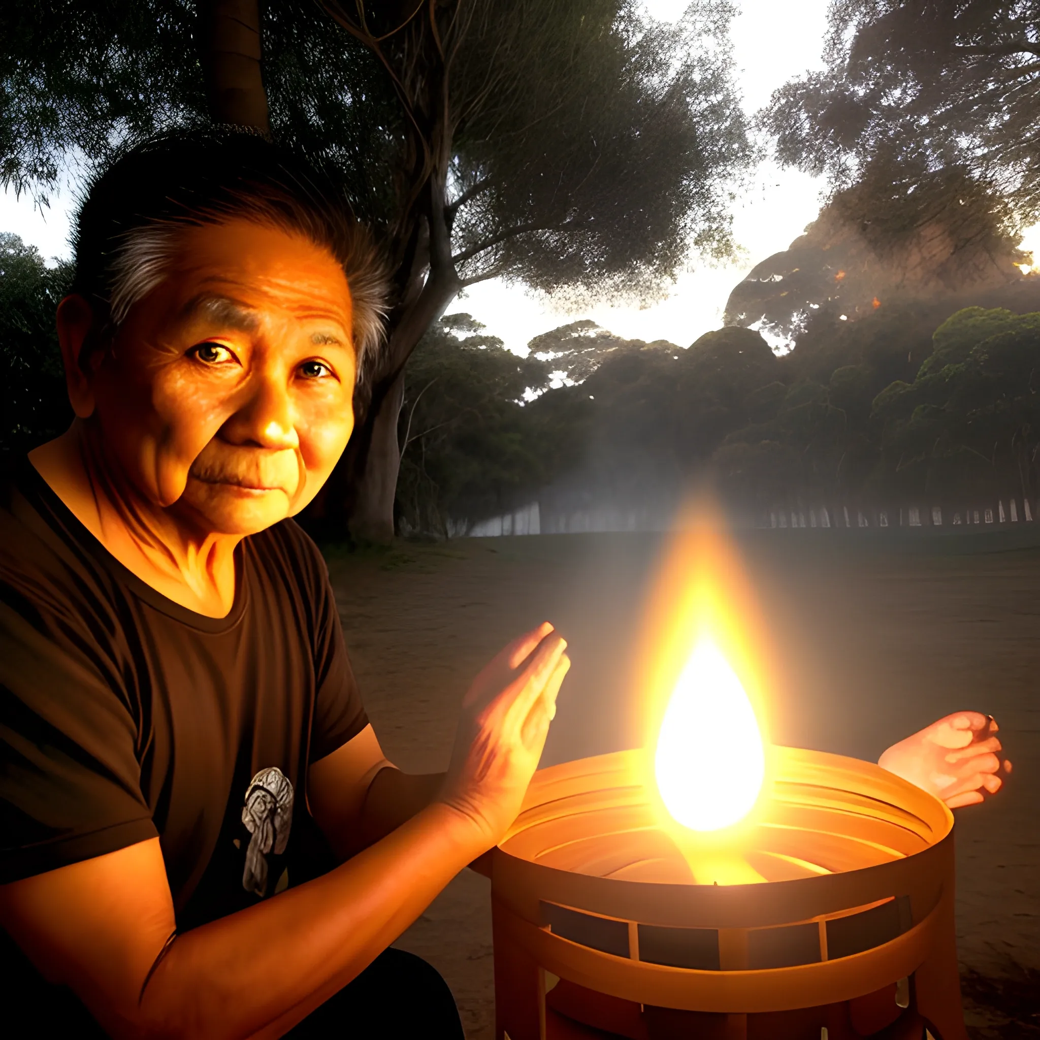 Primer Plano De Un Anciano Filipino Iluminado Por La Luz De Una