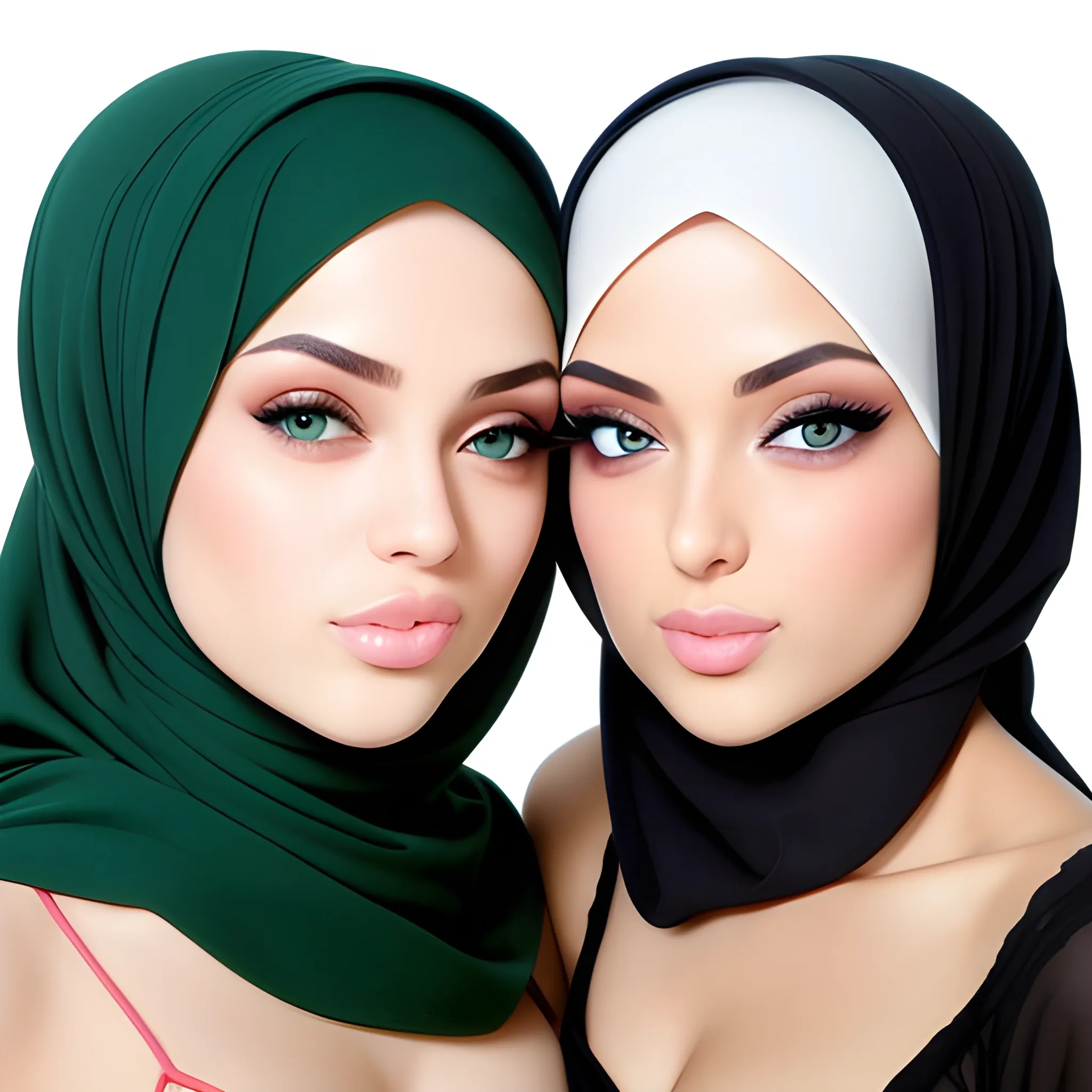 Two Sexy Hijab Babes Model Face Green Eyes Kissing Arthub Ai