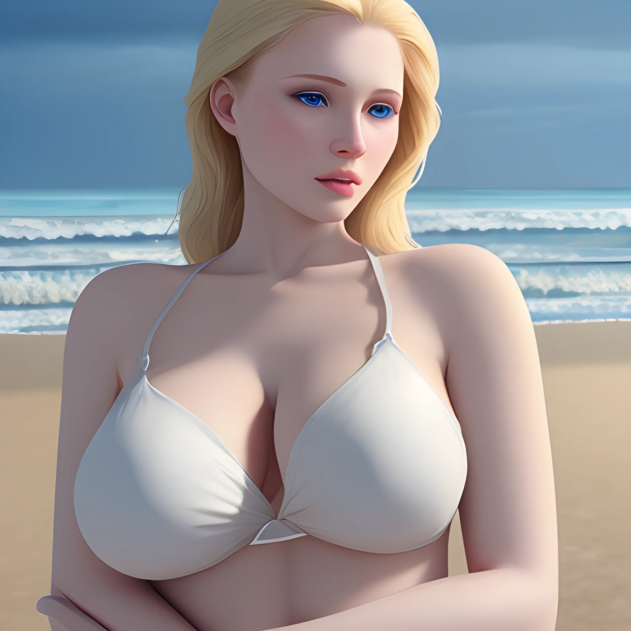 Beautiful Russian Woman On Beach Photorealistic Curvy Body Bl