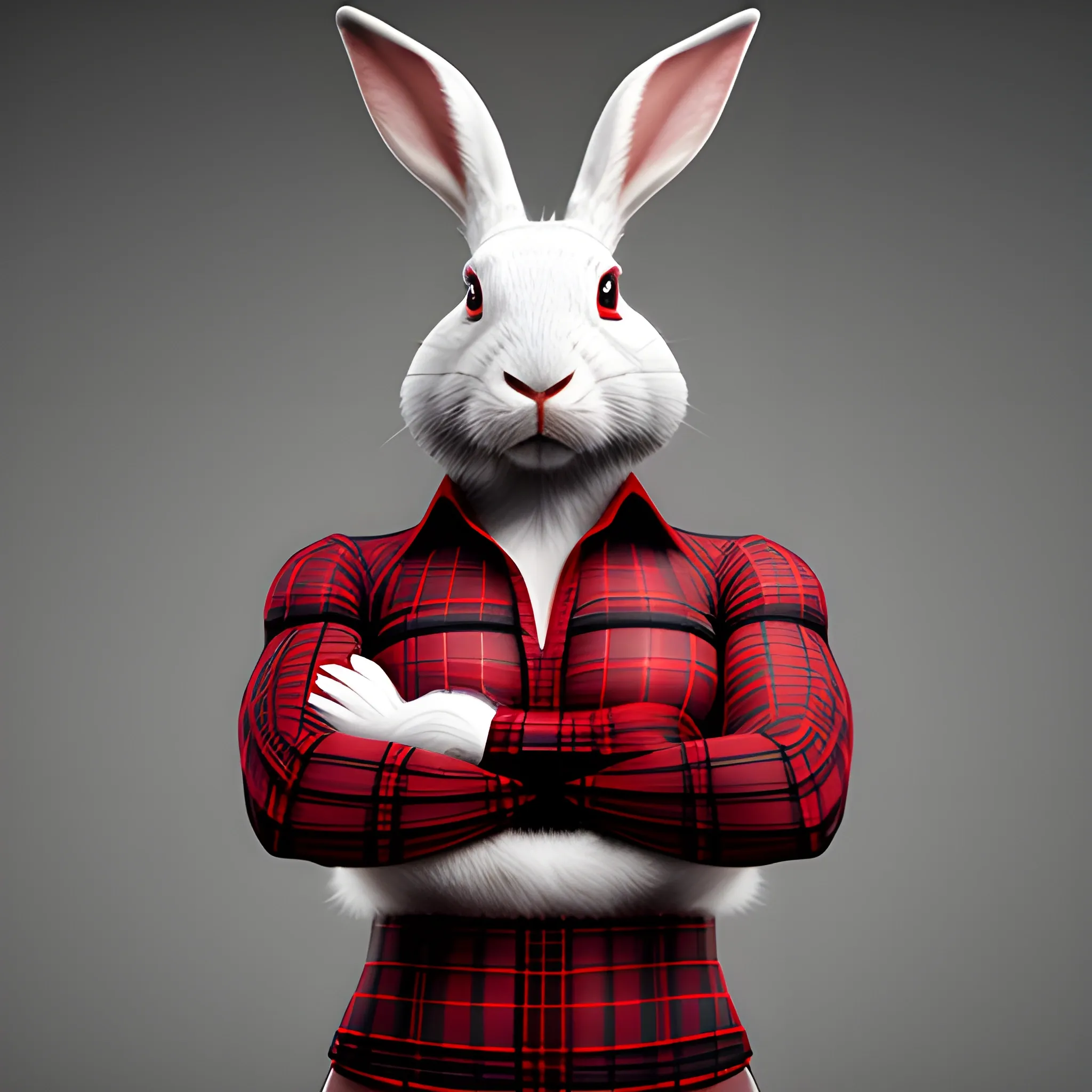 A Rabbit With Fitness Wear Red And Black Plaid Shirt Front Vie