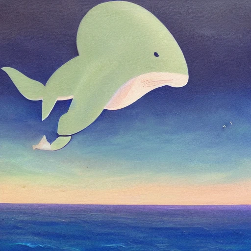 whale flying in the sky with astrounaut, Oil Painting