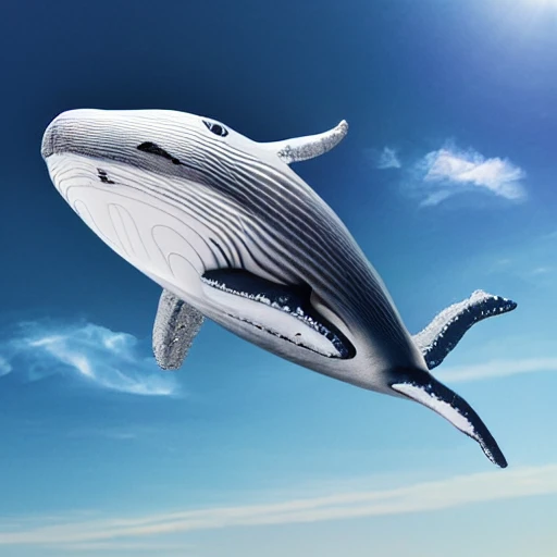 whale flying in the sky with astrounaut,3D