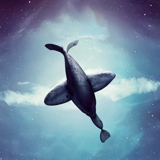 whale flying with astrounaut,3D