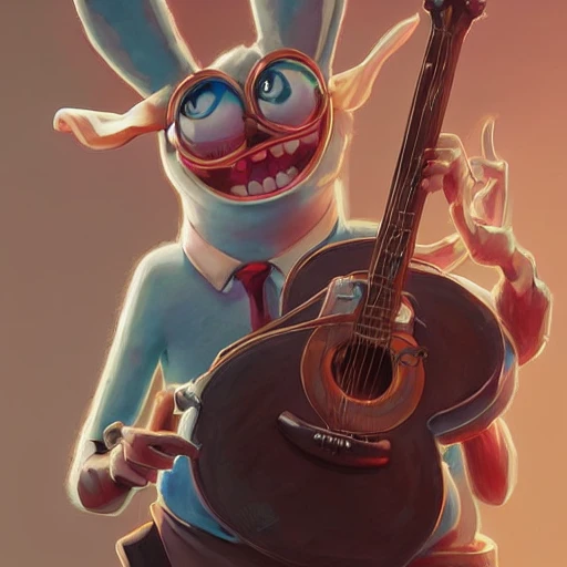 a spongebob rabbit person bard adventurer playing guitar. Elegant. Smooth. By Ruan Jia and Artgerm and Range Murata and WLOP and CLAMP. Key Art. Fantasy Illustration. award winning, Artstation, intricate details, realistic, Hyperdetailed, 8k resolution.