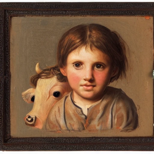 Portrait of a spanish Child with a cow, 3D