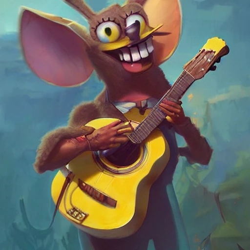 a spongebob rabbit person bard adventurer playing guitar. Elegant. Smooth. By Ruan Jia and Artgerm and Range Murata and WLOP and CLAMP. Key Art. Fantasy Illustration. award winning, Artstation, intricate details, realistic, Hyperdetailed, 8k resolution.