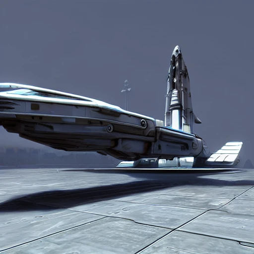 a huge spaceship parked on the ground, depth haze, realistic, unreal engine