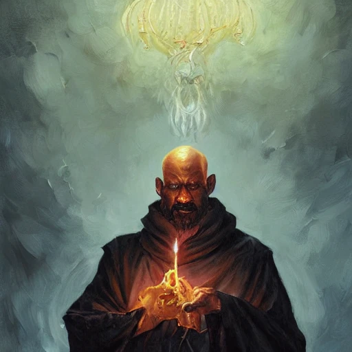 a stunning black bald wizard casting a spell, extremely detailed oil painting by greg rutkowski, anato finnstark, and brian chippy dugan, trending on artstation