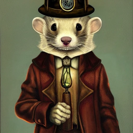 Cute and adorable ferret wizard, wearing coat and suit, steampun ...