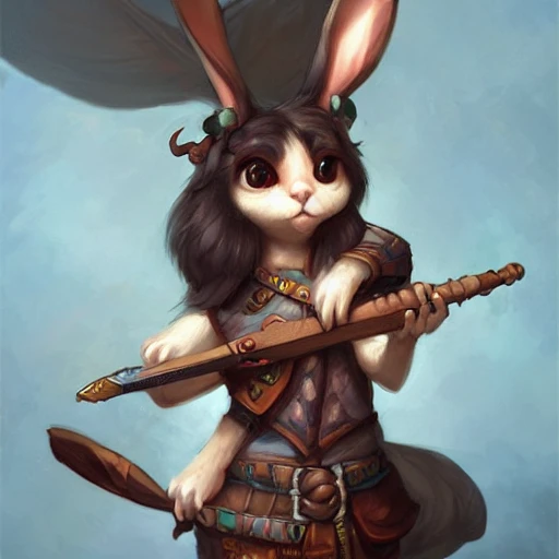 cute little anthropomorphic rabbit bard adventurer, pretty, beautiful, dnd character art portrait, matte fantasy painting, deviantart artstation, by jason felix by steve argyle by tyler jacobson by peter mohrbacher, cinema