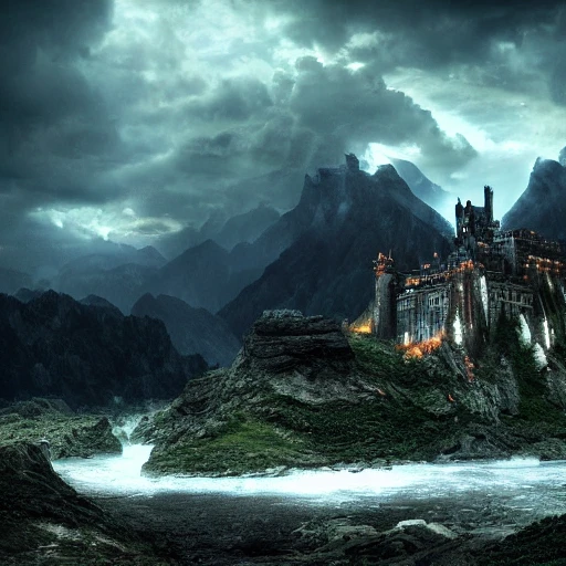 evil demonic castle, mountains, stormy, Game of Thrones, volumet ...