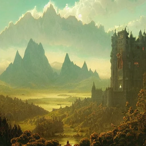 beautiful matte art of a big demonic castle in a serene landscap ...