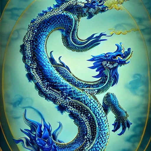 Highly detailed design of a beautiful blue ancient Chinese mythical noble dragon with cloud surrounds, swirling fog, sparkling scales, beautiful eyes. by the beautiful lake, gold and gems, chinese mythology style, bioluminescence, shine, glow effect, wallpaper, by fenghua zhong, guangjian huang, zhelong xu, tianhua xu, peter mohrbacher, ruan jia, liuyuan lange, qiugu yingyi , ayami kojima, joseph leyendecker, victo ngai, octane rendering, cinematic lighting 8k, hd --ar 9:16 --test --creative  --v 3, Cartoon