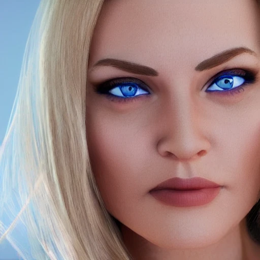 ULTRA REALISTIC beautiful, mature blonde WOMAN, blue eyes, looking at camera, 3D