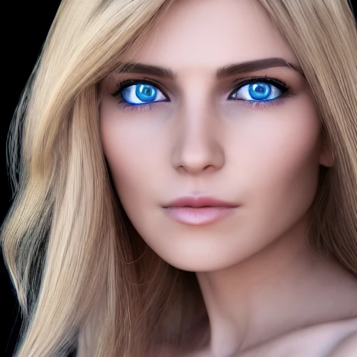 ULTRA REALISTIC beautiful, mature blonde WOMAN, blue eyes, looking at camera, 3D