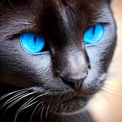 large black cat looking at camera, ultra realistic, blue eyes