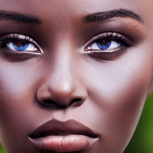 ULTRA REALISTIC, beautiful african woman, looking at camera, blue eyes