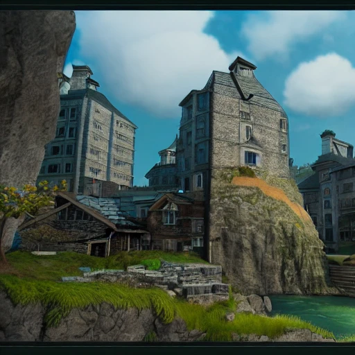 unreal engine ghibli style portrait in front of a city of an old man 