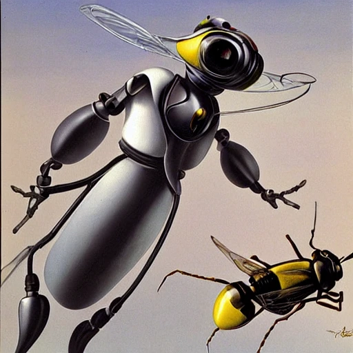 wasp robot, wasp of the future, The futuristic wasp, astronaut wasp, Dali, surrealism