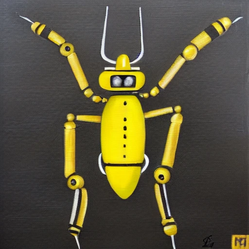 avispa robot, insecto amarillo y negro, 3D, Oil Painting