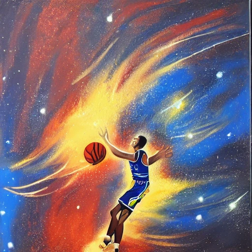 An expressive oil painting of a basketball player dunking, depicted as an explosion of a nebula, Pencil Sketch