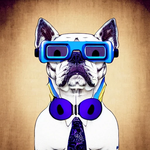 a beautiful portrait of a cute geek dog by REKT Dogs, purple blue color scheme, high key lighting, digital art, highly detailed, fine detail, intricate, ornate, complex, cosmonaut 