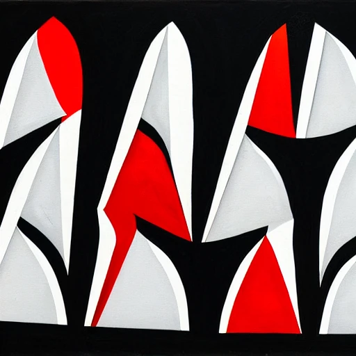 Portrait of Schizomorphic church, art deco, geometric, triangles, cercles, red, black, white, Bauhaus, Hard Edge Painting, Symbolist, Papercutting, 3D, Oil Painting