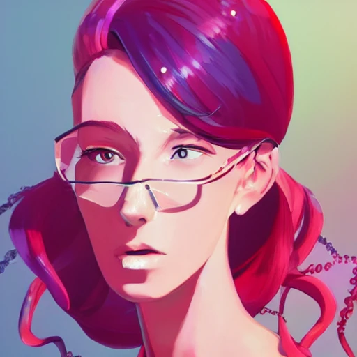 concept art about a beautiful character with octopus hair, really good looking face, normal human body, trendy clothes, full body shot, sharp focus, elegant, cartoon, anime, pure background colors, illustration, morandi color scheme, artstation, by ilya kuvshinov