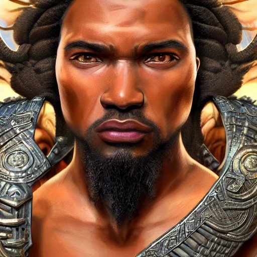 Hyper realistic photo of [[god of life fighting]]  brown skin, man, highly detailed, digital painting, artstation, 8 k, concept art, smooth, sharp focus, illustration, cinematic lighting, high octane render, detailed environment, [extremity detailed face] [perfect human face]  art by artgerm and greg rutkowski and alphonse mucha, Trippy, greek, high key lighting,  highly detailed, fine detail, intricate, award - winning, fantasy, 3D