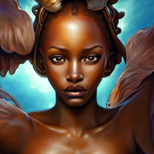 Hyper realistic photo of [[Ursula]] brown skin, highly detailed, digital painting, artstation, 8k, concept art, smooth, sharp focus, illustration, cinematic lighting, high octane render, detailed environment, [extremity detailed face] [perfect human face]  art by artgerm and greg rutkowski and alphonse mucha, Trippy, greek, high key lighting,  highly detailed, fine detail, intricate, award - winning, fantasy, 3D, 