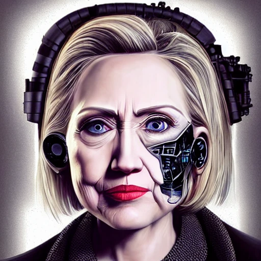 Hyper realistic photo of [[(Hilary Clinton) (Borg Drone):0.45]|Borg Drone::0.2] has no hair with bold head, pale gray technical skin, [face equipped with technical implants], big steampunk eyes, highly detailed, digital painting, artstation, 8k, concept art, smooth, sharp focus, illustration, style like star trek, cinematic lighting, high octane render, detailed environment, [extremity detailed face] [perfect human face], art by artgerm and greg rutkowski and alphonse mucha and H.R. Gieger, high key lighting,  highly detailed, fine detail, intricate, award - winning, science fiction