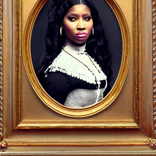 full body portrait of Nicki Minaj in victorian painting style, 3D