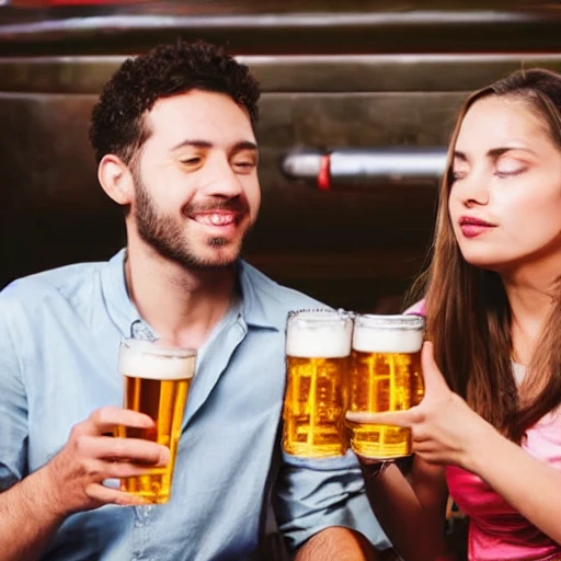 A man and woman drinking beer, Trippy