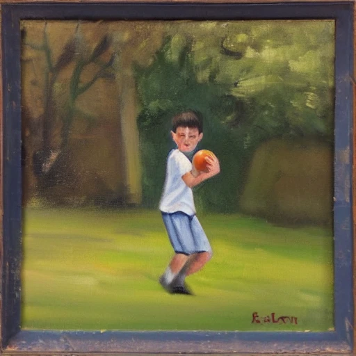 Boy playing ball, Oil Painting