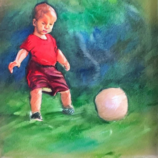 Boy playing ball, Oil Painting, Water Color