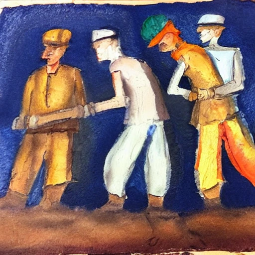 Men in The War, Oil Painting, Water Color