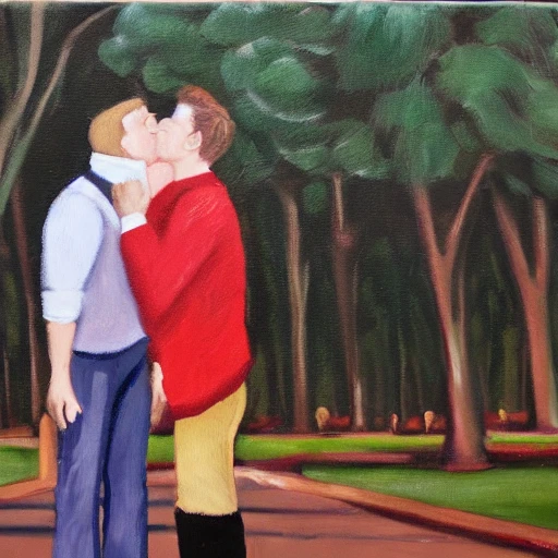 man kiss to man IN THE PARK, Oil Painting