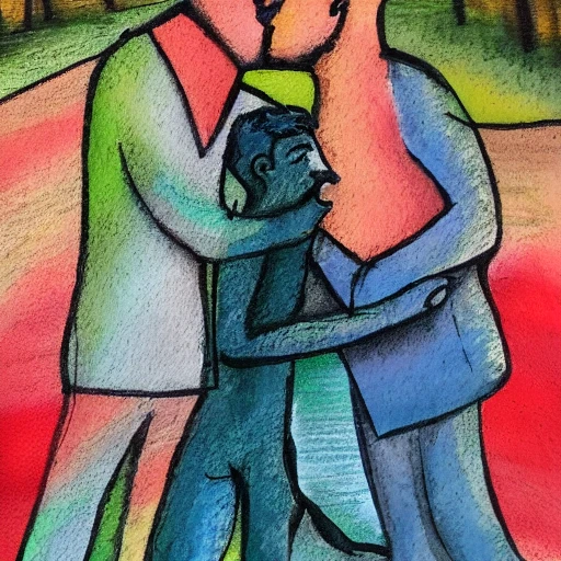 man kiss to man IN THE PARK, Oil Painting, Water Color