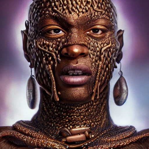 very detailed Hyper realistic photo of [humanoid god of distruction] brown skin, highly detailed, digital painting, artstation, 8k, concept art, smooth, sharp focus, illustration, cinematic lighting, high octane render, detailed environment, [extremely detailed face], [perfect human face], art by artgerm, Trippy, greek, high key lighting,  highly detailed, fine detail, intricate, award - winning, fantasy, 3D, [no watermarks]