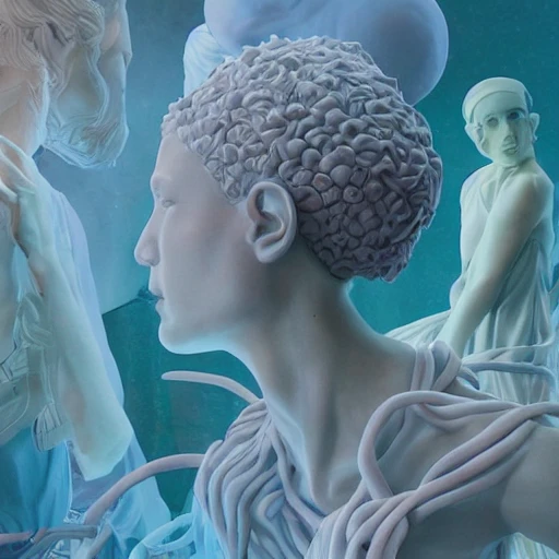 soft greek sculpture of intertwined bodies painted by james jean in pastel colors. artwork by Tooth Wu and wlop and beeple and dan mumford and greg rutkowski and nekroxiii. halo. octane render, cinematic, hyper realism, octane render, 8k, depth of field, bokeh. iridescent accents. vibrant., Trippy, 3D
