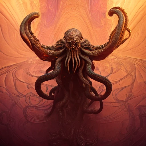 cthulhu made of soft translucent wax, wooden art nouveau swirls, strong subsurface scattering, colored smoke, gold cables, subsurface scattering, in the style of ruan jia and and beeple and giger, subsurface scattering, mystical colors, back light, rim light, dramatic lighting, 8 k, stunning scene, raytracing, octane render, trending on artstation , Trippy, 3D, Water Color, Oil Painting, Pencil Sketch