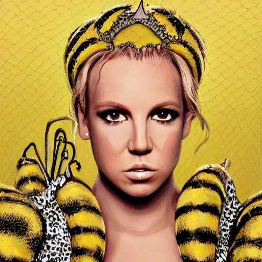 very detailed Hyper realistic photo of [brittany spears as queen of bees], highly detailed, digital painting, artstation, 8k, concept art, smooth, sharp focus, illustration, cinematic lighting, high octane render, detailed environment, [extremly detailed face], [perfect human face], art by Travis Goldmann-Couch and Ivan Laliashvili and tomasz alen kopera and justin, high key lighting, highly detailed, fine detail, intricate, award - winning, fantasy, 3D, , Trippy