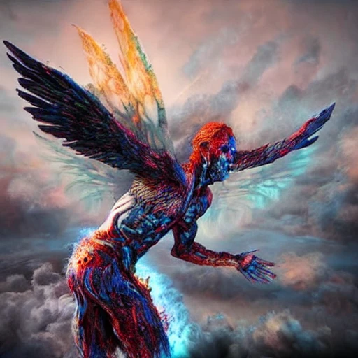 very detailed Hyper realistic 3d photo, of [god of death] with wings, in haven, highly detailed, art by Mario Nevado, trippy, 8 k, smooth, [sharp focus], fluorescent skin, unreal engine 5 rendered, illustration, cinematic lighting, [high octane render], detailed environment], [extremely detailed face], [perfect human face],Trippy, greek, high key lighting,  highly detailed, fine detail, intricate, award - winning, fantasy, 3D, [no watermarks], Use Face Correction:10, Use Upscaling: RealESRGAN_x4plus, 