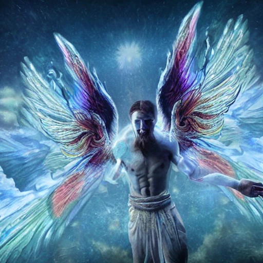 very detailed Hyper realistic 3d photo, of [god of life] with wings, in haven, highly detailed, art by Mario Nevado, trippy, 8 k, smooth, [sharp focus], fluorescent skin, unreal engine 5 rendered, illustration, cinematic lighting, [high octane render], detailed environment], [extremely detailed face], [perfect human face],Trippy, greek, high key lighting,  highly detailed, fine detail, intricate, award - winning, fantasy, 3D, [no watermarks], Use Face Correction:10, Use Upscaling: RealESRGAN_x4plus, 