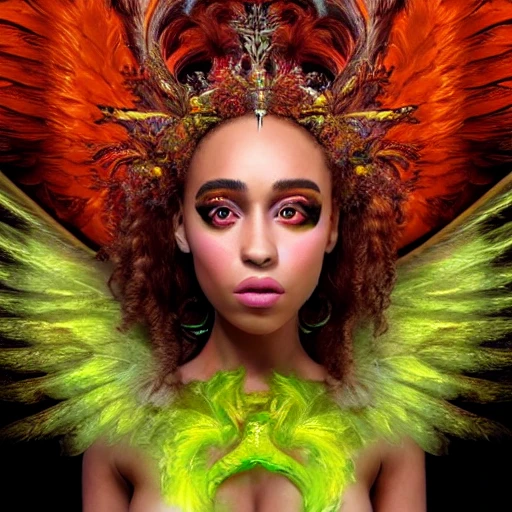 very detailed Hyper realistic 3d photo, of [doja cat as goddess], with wings highly detailed, digital painting, art by Mario Nevado, trippy, 8 k, smooth, [sharp focus], fluorescent skin, unreal engine 5 rendered, illustration, cinematic lighting, [high octane render], detailed environment], [extremely detailed face], [perfect human face], high key lighting,  highly detailed, fine detail, intricate, award - winning, fantasy, 3D, [no watermarks], Use Face Correction:10, Use Upscaling: RealESRGAN_x4plus, 