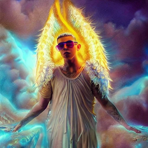 very detailed Hyper realistic 3d photo, of [bad bunny as god of ...