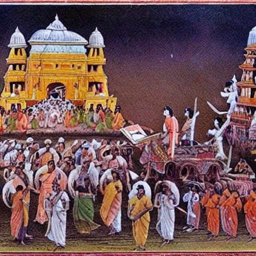 lord ram returning to ayodhya detailed high quality people celebrating with crackers, Cartoon, full human face