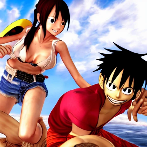 Monkey D luffy is fighting with Tifa lockhart。 3D.
Tifa is a beautiful girl. final fantasy